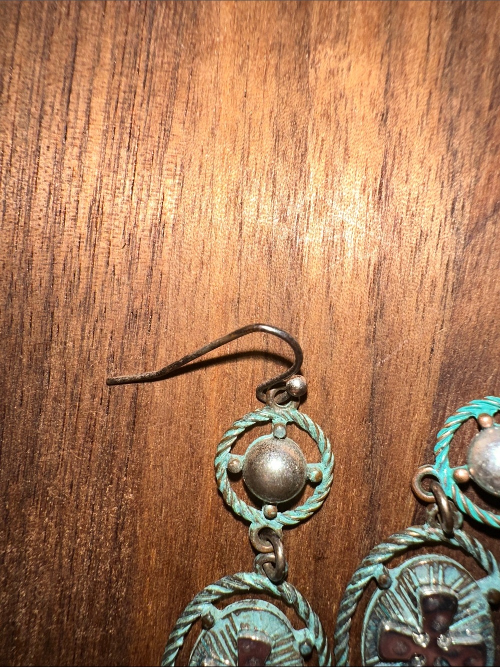 Vintage-Inspired Turquoise Patina Cross Drop Earrings - Picture 6 of 6